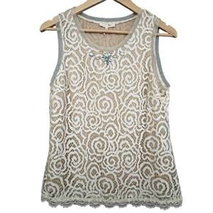 NWT Rye Sheer White and Cream Sleeveless Blouse